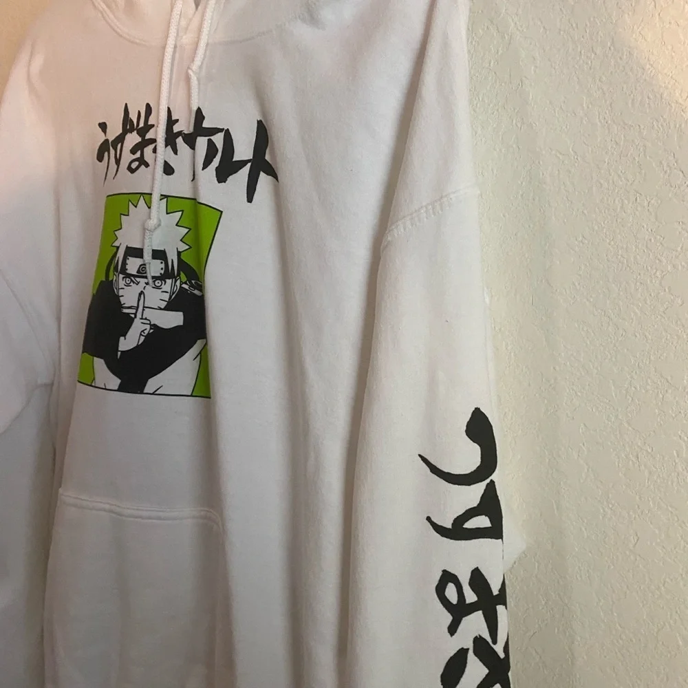 Naruto Shippuden Anime Manga Double Sided Graphic Hoodie White Sweatshirt L